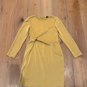 Ann Taylor Mustard Knot-Front Long Sleeve Dress
